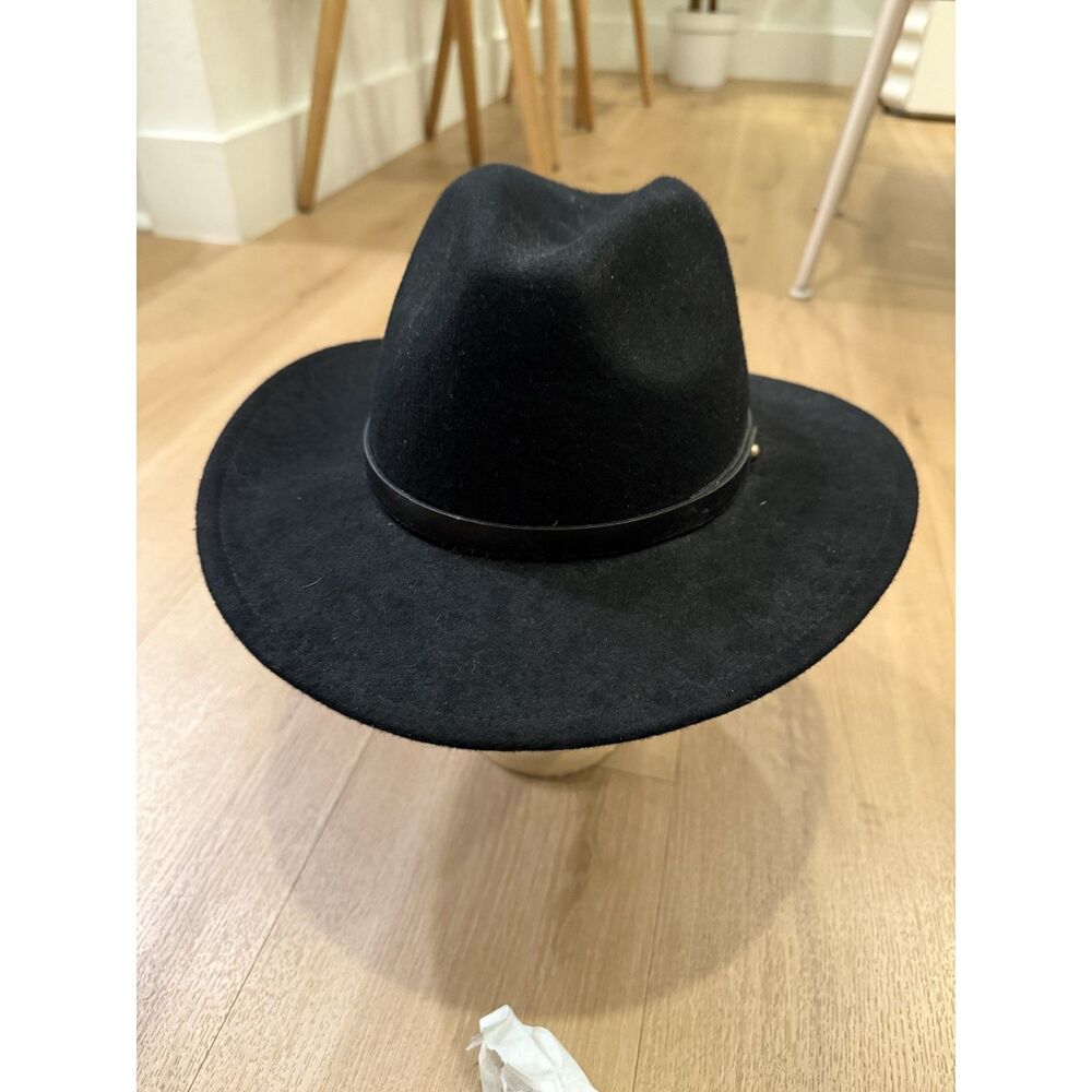 Free People Wool Rancher Hat Black Felt Wide Brim Hat Size M